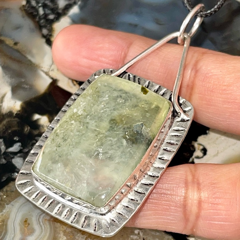 “Stone of Dreaming” Prehnite Pendant 2 1/2”